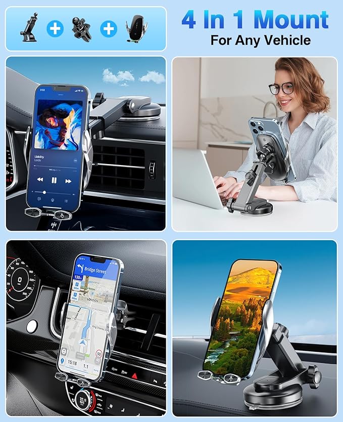 Wireless Car Charger,Mosurr 15W Auto Clamping Phone Holders for Your car fit for iPhone 16 15 14 Mini Pro Max, Samsung Galaxy S25 Ultra S24 S23+, etc, Fathers Day for Gifts (Sliver)