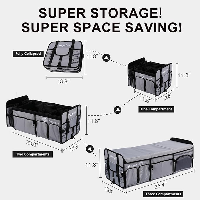 Bold Color Block Trunk Organizer | 95L, 35"x13.8"x11.8" | Dedicated Shoe Storage & 26L Ice Pack | Foldable for SUV/Car/Jeep | Car Accessories for Men & Women - Gray-X212