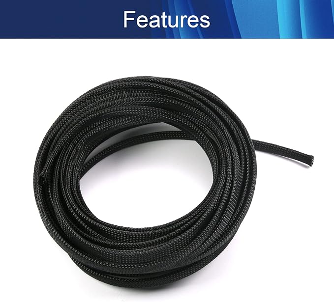Aicosineg Cable Sleeve Braided Sleeving PET Wire Loom Tubing Cable 32.81ft-1/3inch Wrap Protector for HiFi Audio and Video Headphone Cable Protect Wires from Chewing of Pets Black