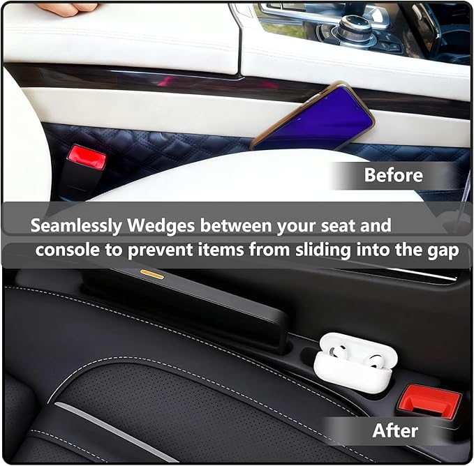 Car Seat Gap Filler Organizer 2PCS, Universal No-Drop Seat Guard with Storage Slot, Easy Install Gap Stopper for Car SUV Truck, Stops Phone/Keys Falling