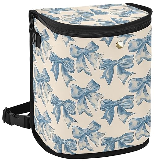 Car Trash Can Blue Bow Car Garbage Bag with Lid Hanging Waterproof Leak Proof Vehicle Storage Bin