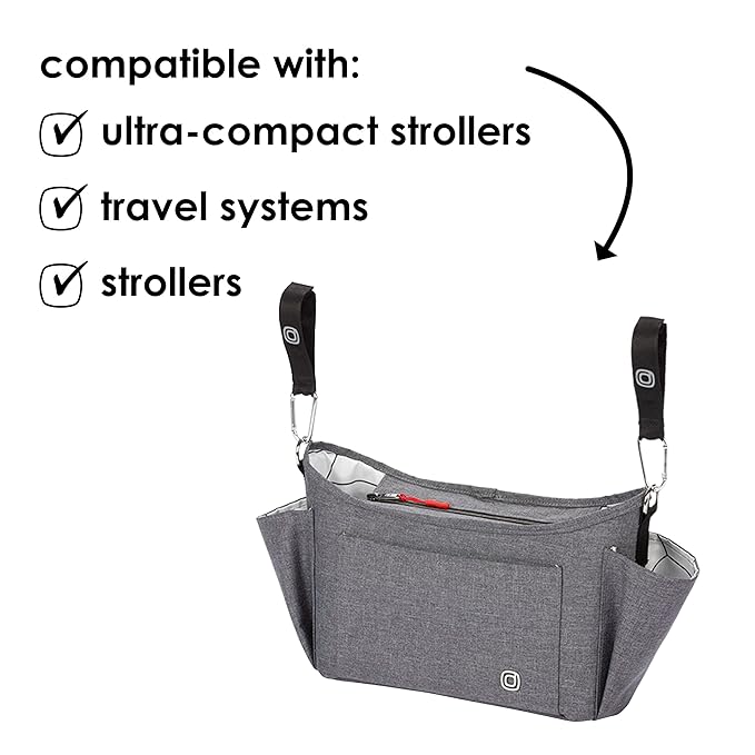 Diono Buggy Buddy XL Universal Stroller Organizer with Cup Holders, Secure Attachment, Zippered Pockets, Safe & Secure, Gray
