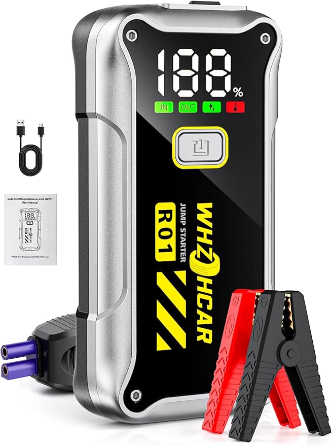 Car Jump Starter,12V 4000A Car Battery Jump Starter (9.0 Gas/7.5L Diesel) Fast Charging Portable Battery Pack with LCD Display Extended Jumper Cables LED Light