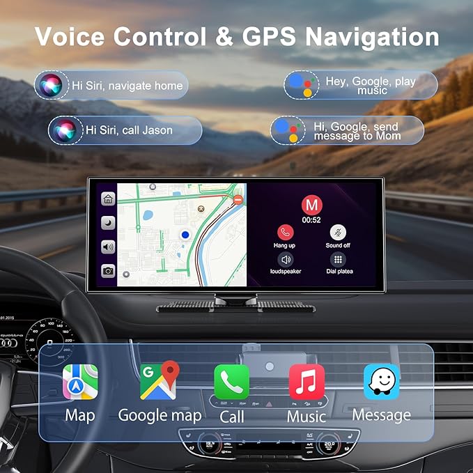 [11" Fully Laminated 60fps Touchscreen] -Accfly Wireless car Play Screen for Apple carplay &Android Auto, OTA Updates -HD Front Dashcam & Backup Camera, Car Stereo Radio/GPS Navigation/BT Audio