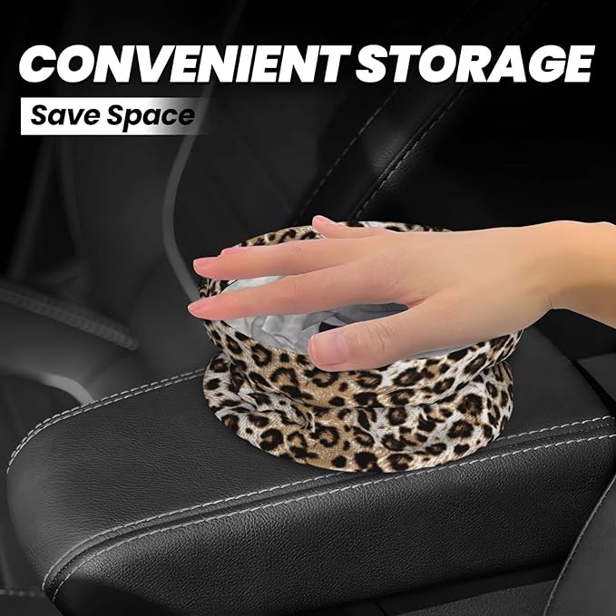 Car Trash Can Leopard Pattern Multipurpose Collapsible Leakproof Trash Bin Car Accessories for Car Automotive Truck SUV