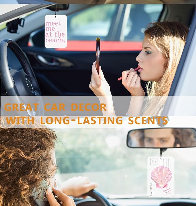 Pink Meet Me At The Beach Car Air Freshener Summer Shell Coastal Decor Car Accessories Interior Hanging 2Pcs, Preppy Beach Rear View Mirror Decor Coastal Cars Freshies for Women(Lavender)