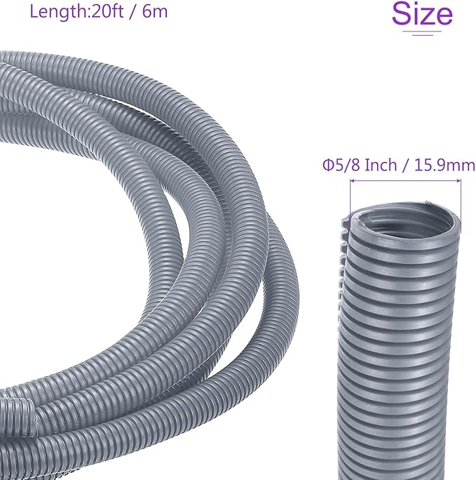 DMiotech 20ft Wire Loom Split Tubing 5/8 Inch(15.9mm) ID, Cord Protectors from Pet Flexible Conduit Cable Management for Office Home Garden, Gray