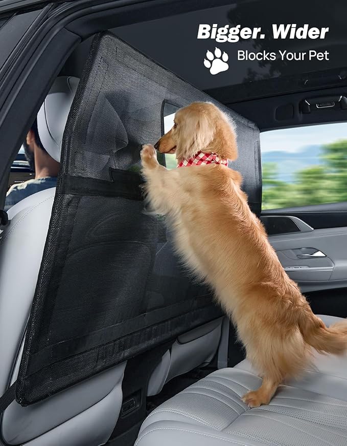JOYTUTUS 56" Wide Dog Car Barrier with Visual Window, Car Barrier for SUV Escape-Proof, Net for Behind Front Seats, Vehicle Gate for Dog Safety and Travel, Ideal for Sedans SUVs Trucks