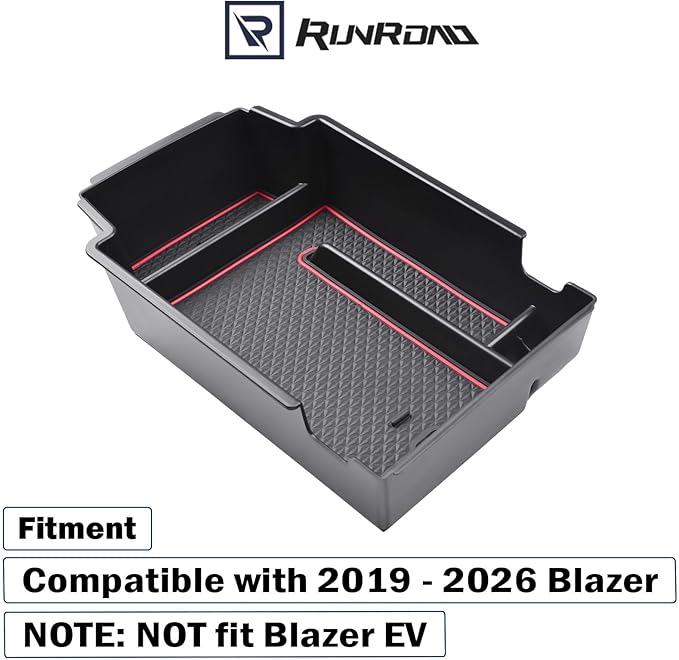 RUNROAD Upgraded Center Console Organizer Tray Compatible with Chevy Blazer 2026 2025 2024 2023 2022 2021 2020 2019 Accessories, ABS Materials Secondary Storage Box Insert Armrest Console Tray, Red