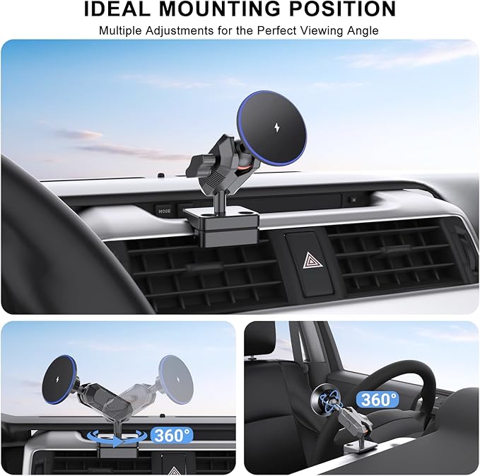 5th Gen Toyota 4Runner Phone Mount Charger, 15W Wireless Charging Phone Holder for 4Runner 2024 2023 2022 2021-2010, Toyota 4Runner Accessories for All Smartphones, 360° Adjustable, Easy to Install
