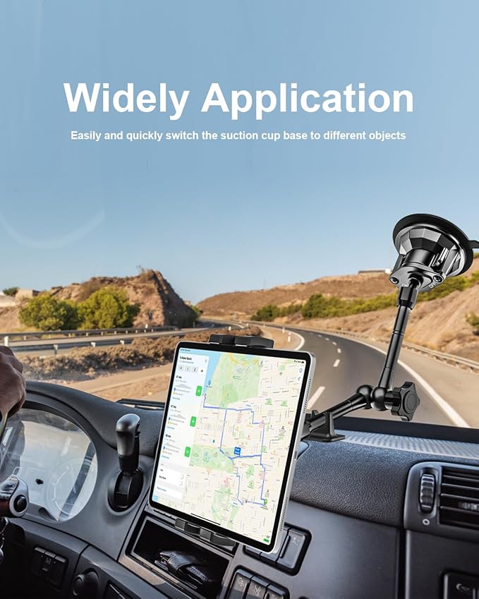 Metal Tablet Mount - Heavy Duty [Super Suction Cup] Dashboard Windshield for Car/Semi Truck/Pickup/Van/SUV/Commercial Vehicle - 4.7-13" iPad Pro Air Mini, iPhone, Galaxy