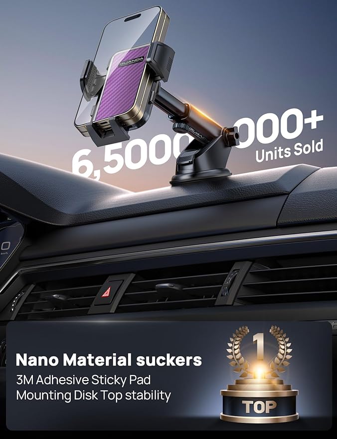 Car Phone Holder Mount [Military Grade Stable], 360° Rotatable Suction Cup Car Phone Mount for Dashboard Windshield ,Truck Cradle Stand for iPhone 17 16 15 Pro Max Samsung All Phone-2026 Upgraded