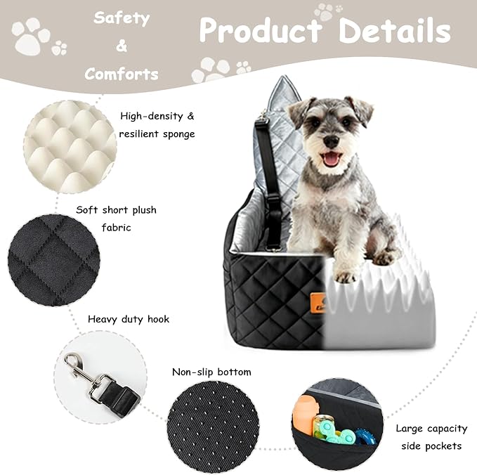 6" Elevated Dog Booster Seat for Small & Medium Dogs up to 35 lbs – Memory Foam Car Bed with Washable Cover for Calmer Rides, Better Window View & Easy Cleaning