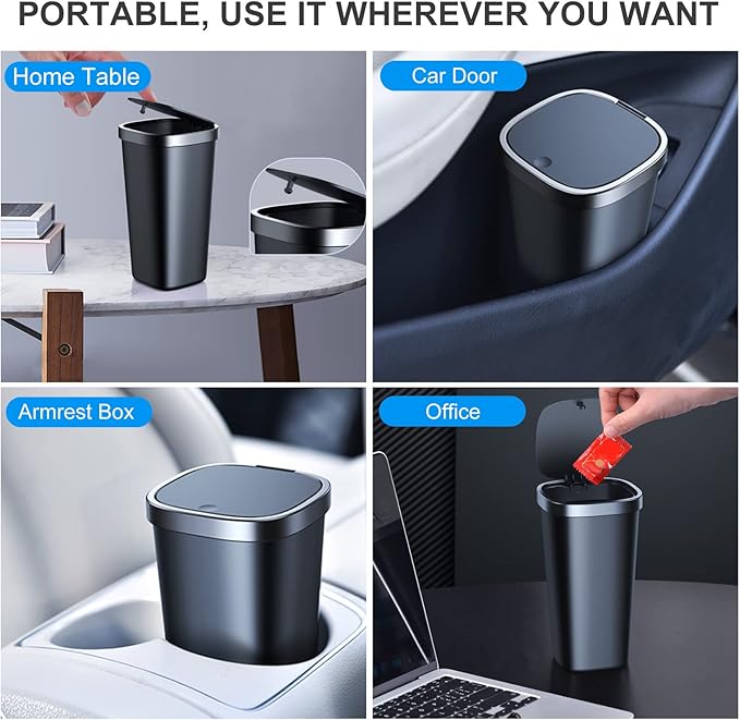 2 Pack Mini Car Trash Can with Lid and 90 Bags, Small Cup Holder Trash Can for Car Door Home Office Bedroom Desktop - Waterproof & Odor Blocking (2Black)