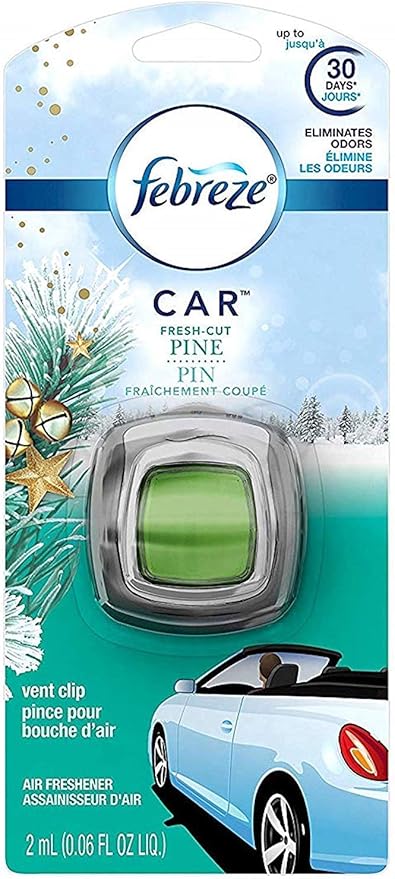 Febreze Car Vent Clip Air Freshener - Limited Edition Holiday Collection - Fresh-Cut Pine - 1 Count Vent Clip Per Package - Pack of 3 Packages Green