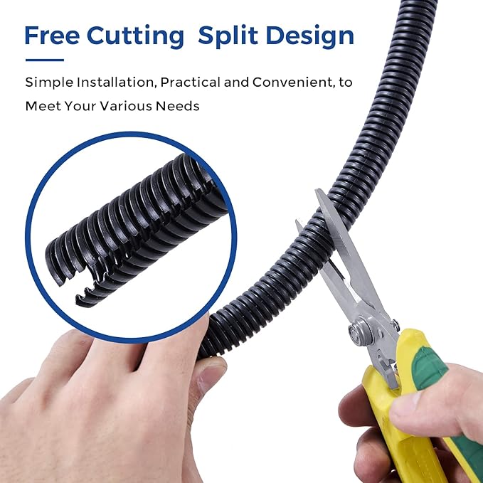 Split Wire Loom 1/4 Inch 6.6FT, YCLYC Wire Protector Tubing for Cords, Black Flexible Wire Conduit Cover, Cord Protectors from Pets No Chew Electric Wire Cover