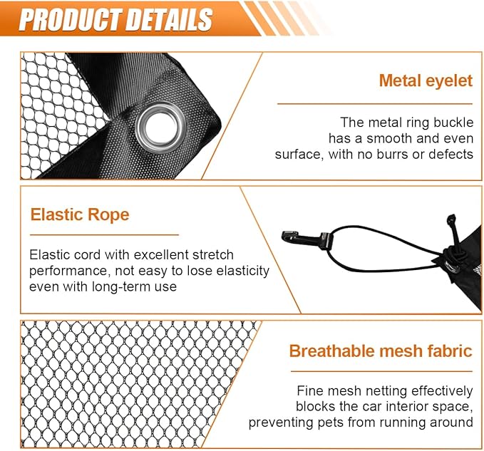 YoRise Car Dog Barrier Net, Multifunctional Automotive Pet Protection Net Barrier with Adjusting Rope & Hook, Universal Vehicle Backseat Mesh Safety Divider for Car, SUV, Pickup(L)