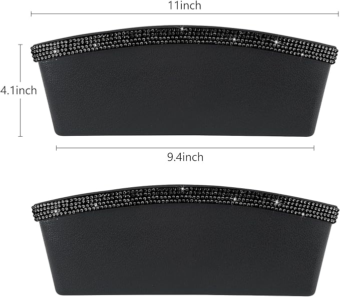 eing 2 in 1 Car Seat Gap Organizer, Front Car Seat Crevice Storage Box, Car Seat Gap Filler with Crystal Diamonds, Adjustable Storage Pocketsfor Glasses, Keys and Phones, 2 - Pack Black