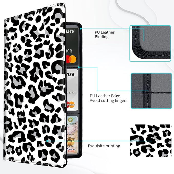 Car Registration and Insurance Card Holder, Premium Leather Vehicle Wallet Cover for Glove Box Car Organizer Drivers License / Cards / ID - Essentials Document Holder, White Cheetah Leopard Print