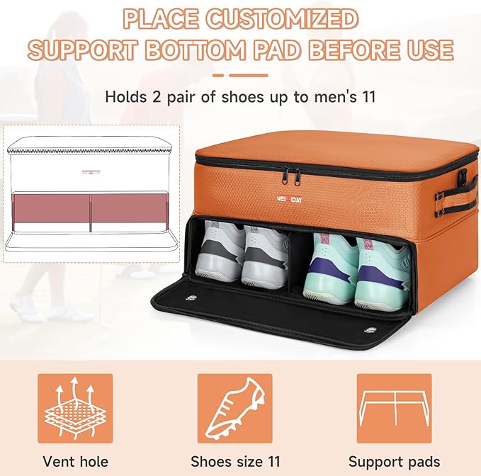 ANILD Golf Trunk Organizer, 2 Layer Golf Storage Case with Separate Ventilated Compartment for 2 Pair Shoes, for Balls, Tees, Clothes, Gloves, Accessories, Golfer Gifts