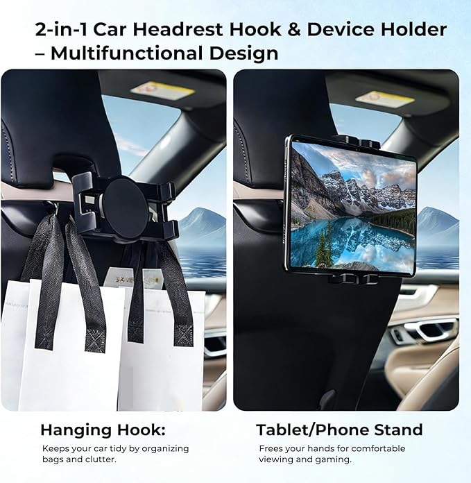 Car Tablet Holder with Hooks for Volvo XC90 XC60 S60 S90 V60 V90 Accessories, Car Headrest Mount Holder Compatible with iPad Pro Air Mini, Galaxy Tabs, 4.7-12.9 Inch Phones & Tablets, Black