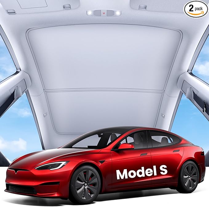 REEVAA Upgraded Tesla Model S Sunshade Roof [No Gaps, No-Sagging] Tesla S Accessories Heat Insulation Foldable Glass Sunroof Cover for Model S 2022-2026, 2PCS, Gray