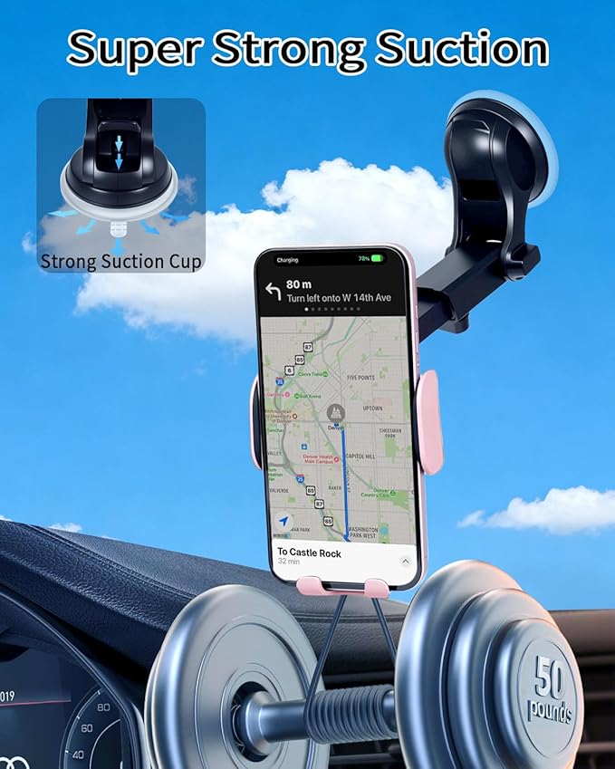 Wireless Car Charger Mount with Air Vent Clip & Suction Base, 15W Fast Auto-Clamping Charging Phone Holder for iPhone 17/16/15/14, Samsung S24/S23, etc.(Pink)
