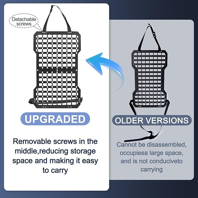 Rigid Molle Panels For Vehicles Truck Mount Rack Panel with Fire Extinguisher Mout & Hook and Loop Fasteners & Elastic Rope Tactical Seat Back Organizer Adjustable Versatile Panel