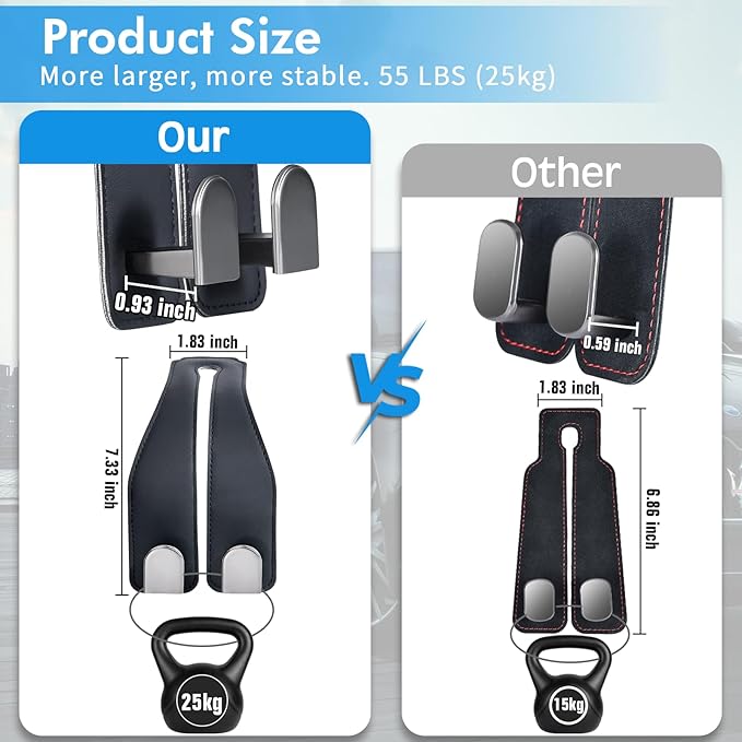 Car Hooks for Headrest, Leather Car Seat Back Storage Organizer Interior Accessories, More Wide & Deep Auto Seat Hook Hangers for Purse Umbrellas Handbag Clothes Coats Grocery Bags (Black-4 Pack)