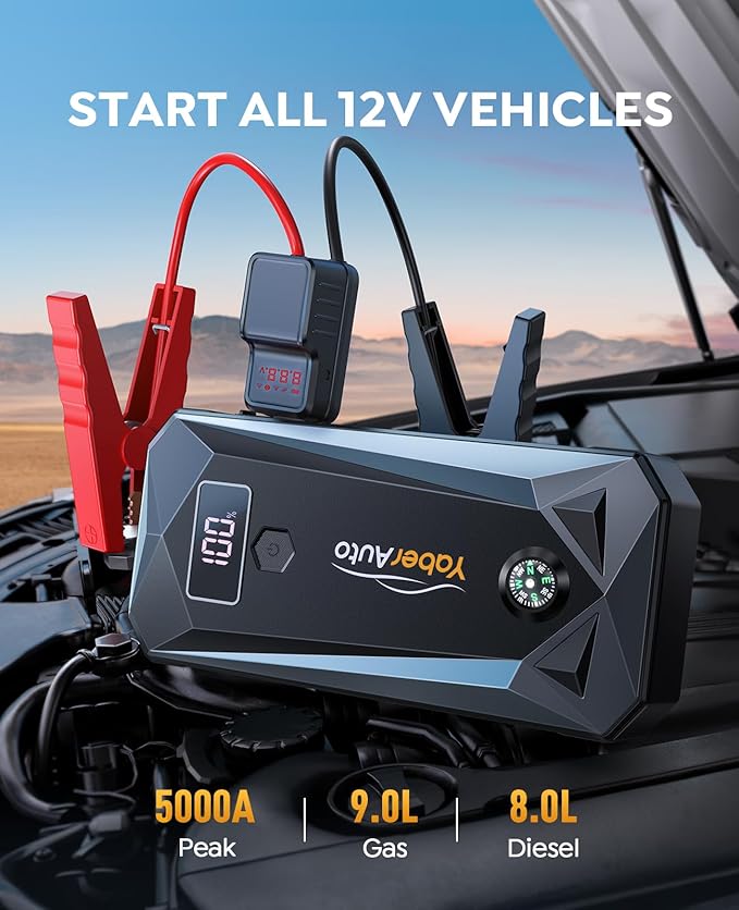 YaberAuto Jump Starter 5000A 21800mAh Battery Jumper Starter Portable (9.0L Gas/8.0L Diesel), Car Battery Jump Starter Power Pack, Fast Charge, 12V Jump Box with Safety Jumper Cables, 3-Modes-Lights