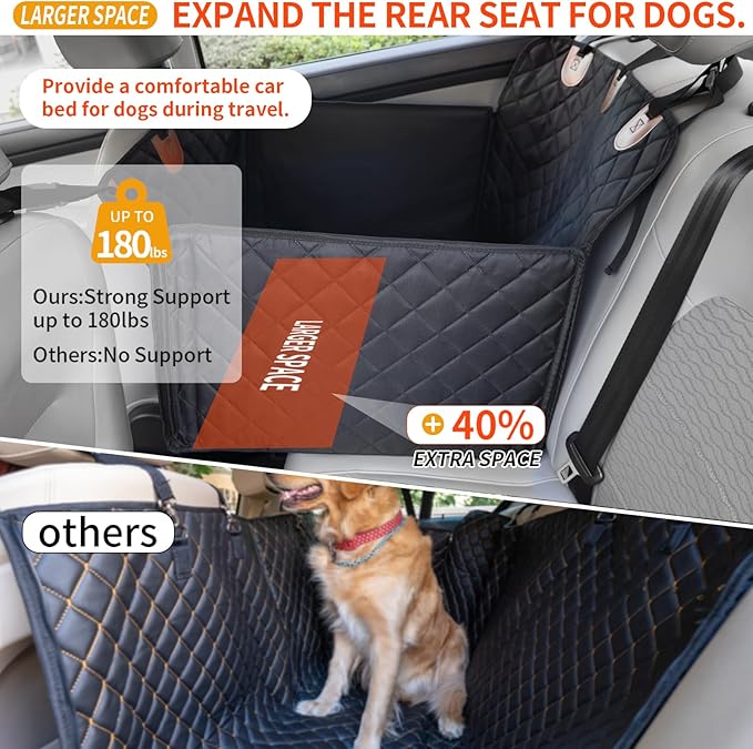 Paw Jamboree Large Dog Car Seat Cover for Back Seat Half Dog Hammock for Car for Large Dogs