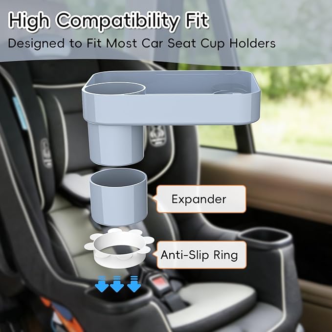 Kids Car Seat Tray, Travel Tray with Cup Holder for Toddler Baby, Kids Car Seat Food Snack Organizer for Road Trip, Stroller Snack Organizer Travel Must Haves Toddler Must Haves (Light Gray, 2 Packs)