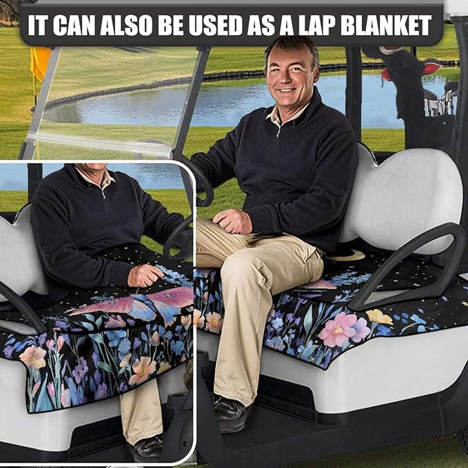 Universal Golf Cart Seat Cover with 4 Pockets Soft Golf Cart Seat Towel Blanket Fits 2-Seat Golf Carts