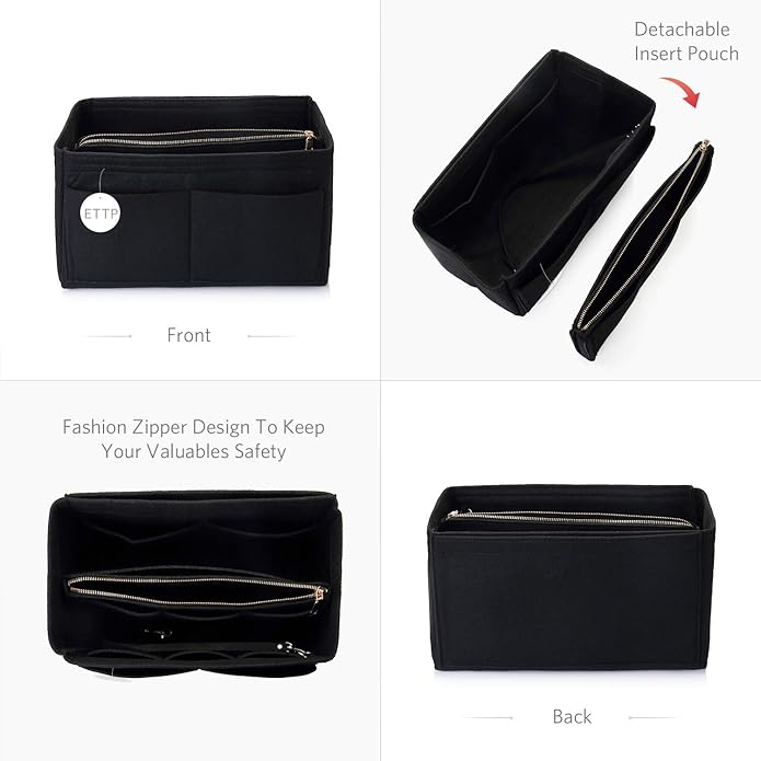 Purse Organizer Insert, Felt Tote Organizer Insert With Metal Zipper, Handbag Organizer For Speedy, Neverfull, Tote, Handbag, 7 Colors 5 Sizes