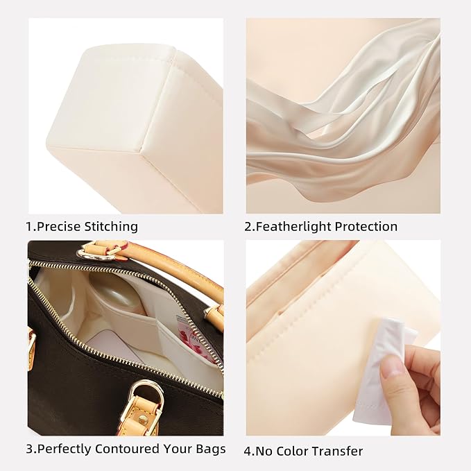 DGAZ Silk Purse Organizer Insert Fits LV Speedy 16/20/25/30/35/45 Bags，Silky Smooth Bag Organizer，Luxury Handbag & Tote Shaper（Craie，SP16）