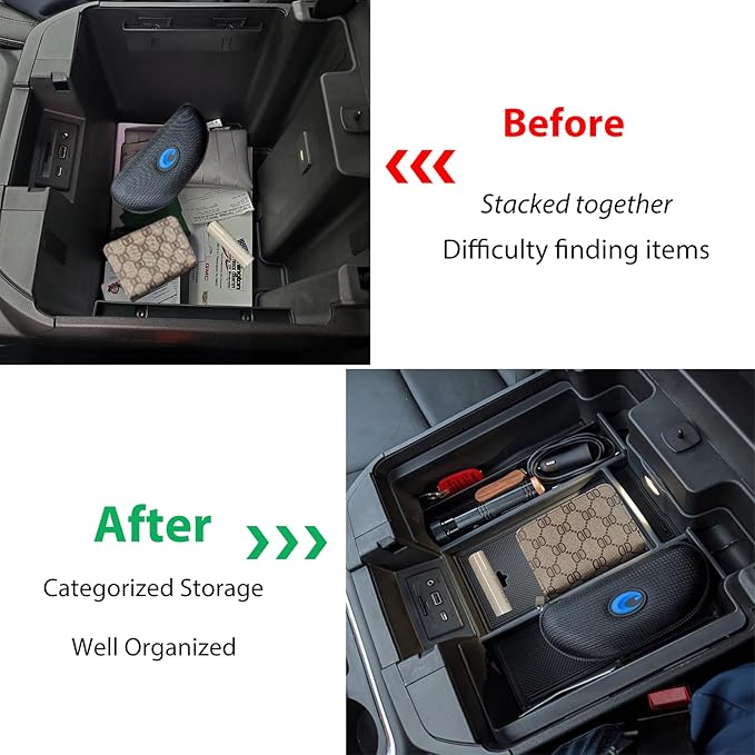 Zxiaochun Center Console Armrest Box Organizer Tray for 2019-2022 Chevy Silverado/GMC Sierra 1500 and 2020-2023 Silverado/Sierra 2500/3500 HD Accessories (Full Console w/Bucket Seats ONLY) Black Trim