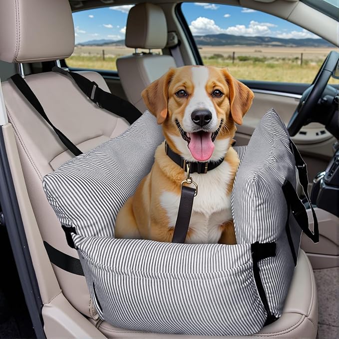 Dog Car Seat for Small/Medium Dogs Under 40 lbs - Elevated Pet Seat with Safety Belt, Non-Slip Base, and Storage Pockets for Car Travel,Navy