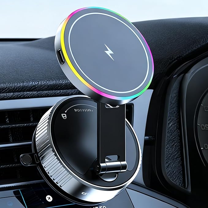 Vacuum Magnetic Phone Charging Holder Mount 15W Fast Wireless Charger for Car Magsafe 360° Adjustable Phone Holder with Nano Gel Suction Cup for iPhone 12-17 Pro Max (K3)