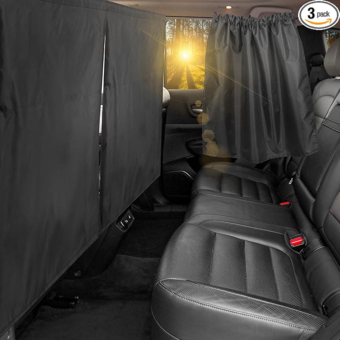 VANPET 99% Light Blocking Car Curtains, 1 Rear Seat Divider Curtain & 2 Rear Side Window Curtains, Car Curtains for Windows, Wide Sedan SUV Sunshade Covers Car Cabana(Extra Large Car Curtains 3 Pcs)