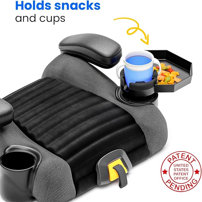 Kids Travel Tray – Large Base - Car Seat and Car Cup Holder Tray - Tray for Snacks, Entertainment, Toys – Includes Cup Holder – Fits Most Car Seats