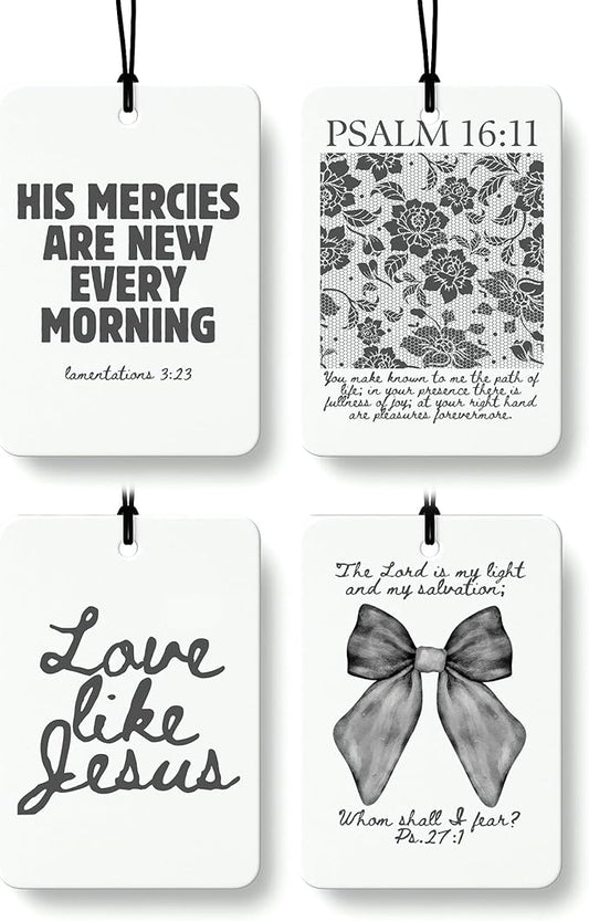 Dark Coquette Bow Floral Christian Car Air Freshener 4 Pcs, Preppy Girly Religious Hanging Air Freshener for Cars Closet Drawer Books, Cute Christian Car Accessories Mirror Decor for Women