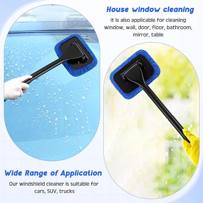 FoldTier 8 Pcs Car Windshield Cleaner Tool Kit with Removable Handle, Microfiber Towel Pads, Brush, Empty Spray Bottle for Auto Glass Wiper Suvs Rvs & Home Windows(Royal Blue)