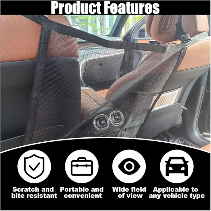JOYCOURT Car Dog Barrier Net, Auto Protection Fence Net Backseat Mesh Pet Barrier, Car Stretchable Obstacle Mesh Divider Net Car Adjustable Safety Mesh for Most Cars, Trucks, SUVs (23"×23")
