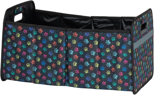 Paws Car Trunk Organizer Foldable Storage Bin with Handles Non Slip Base Pet Gear Travel Tote for SUV Truck (Confetti Paws)