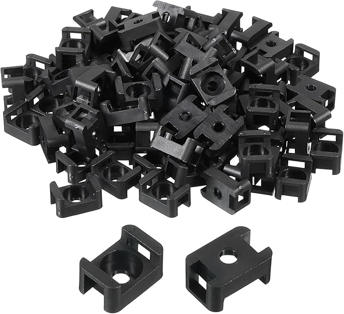 MECCANIXITY 500pcs Cable Tie Base Saddle Type Mount Wire Holder, 0.6"x0.4"x0.27" Wire Clips Organizer Holders Clamps for Electronic Wires, Black 0.14"Dia
