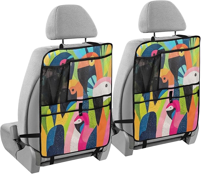 Pop Art Parrot Flamingo 1 Pack Backseat Car Organizer with Storage Pockets Seat Back Organizers for Kids Kick Mats Backseat Protector Automotive