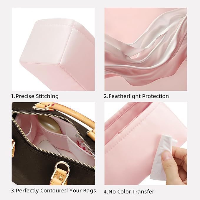 DGAZ Silk Purse Organizer Insert Fits LV Speedy 16/20/25/30/35/45 bags，Silky Smooth Bag Organizer，Luxury Handbag & Tote Shaper（Pink，SP16）