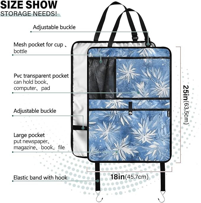 Blue Snowflake 1 Pack Backseat Car Organizer with Storage Pockets Seat Back Organizers for Kids Kick Mats Backseat Protector Automotive