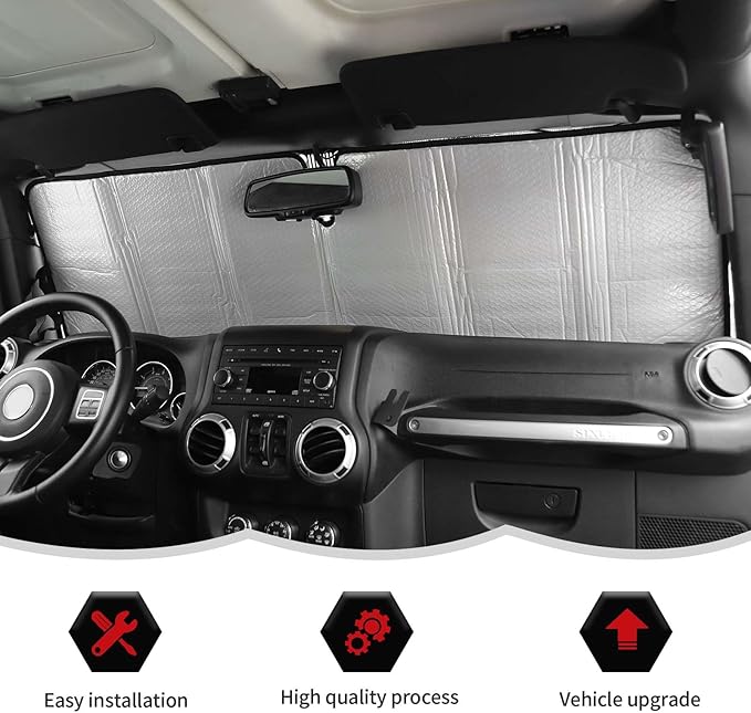 Windshield Sunshade Sun Shade Heat Shield Sun Visor Mat Compatible with Jeep Wrangler Rubicon Sahara TJ JK JKU 2 Door & 4 Door