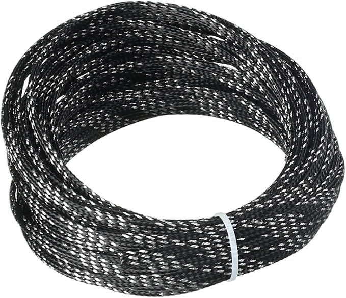 Aicosineg Cable Sleeve Braided Sleeving PET Wire Loom Tubing Cable 32.81ft-1/6inches Wrap Protector for HiFi Audio and Video Headphone Cable Protect Wires from Chewing of Pets Black and Silver